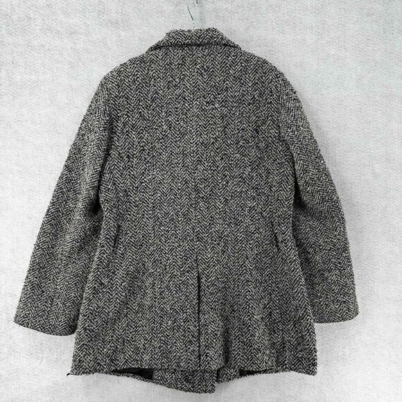 CALVIN KLEIN PeaCoat Women 12 Herringbone Jacket Black Wool Double Breasted - Picture 2 of 10